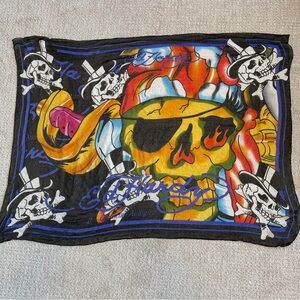 Vintage Ed Hardy Christian Audigier Scarf Chiffon Logo Skulls Biker Rocker Black